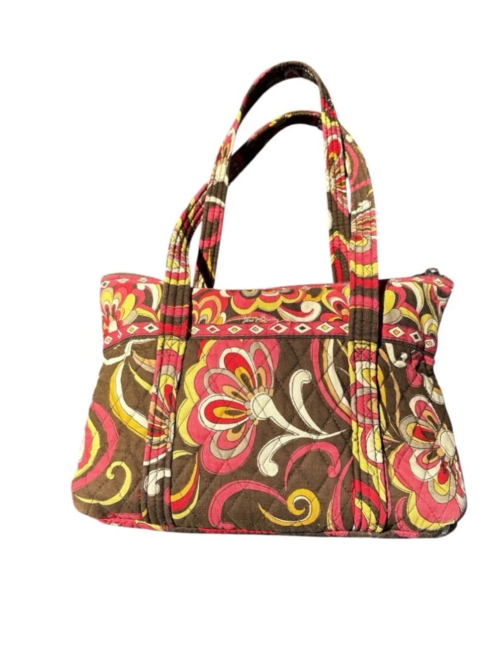 Vera Bradley Pucinni Quilted Floral Pattern Shoulder Bag in Brown, Pink & Yellow - Picture 2 of 5